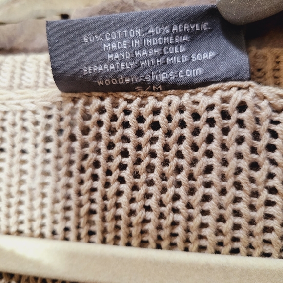 Wooden Ships TAN Cable Knit Boyfriend Sweater Small/Medium - Picture 8 of 12